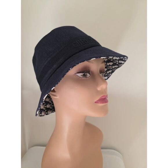 Christian Dior Navy Blue Logo Embroidered Canvas Bucket Hat M sz main image 7